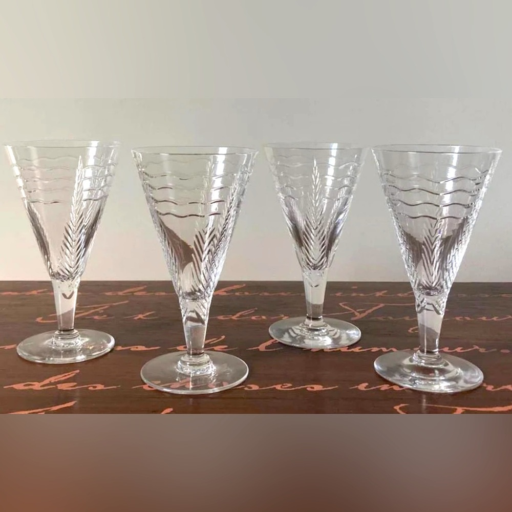 1935 Vintage Art Deco WEBB CORBETT by Cordial Glasses Set of 4 Wave Crystal Rare